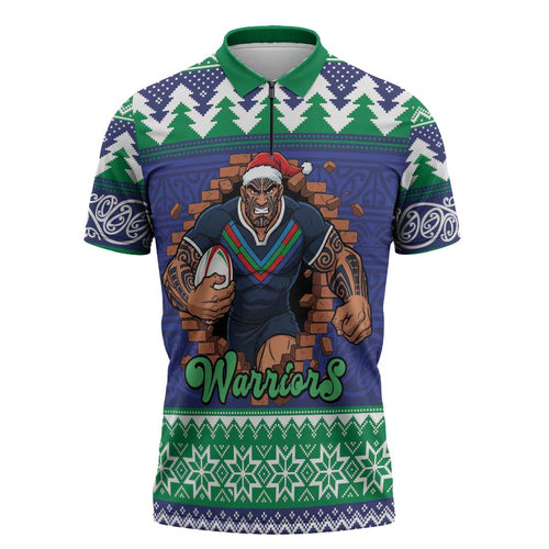 Merry Haka Warriors Personalised Zipper Polo Shirt Christmas Rugby League Spirit - Aussie Hoodie