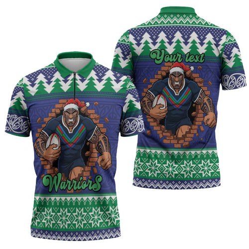 Merry Haka Warriors Personalised Zipper Polo Shirt Christmas Rugby League Spirit - Aussie Hoodie