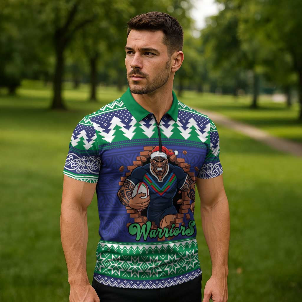 Merry Haka Warriors Personalised Zipper Polo Shirt Christmas Rugby League Spirit - Aussie Hoodie