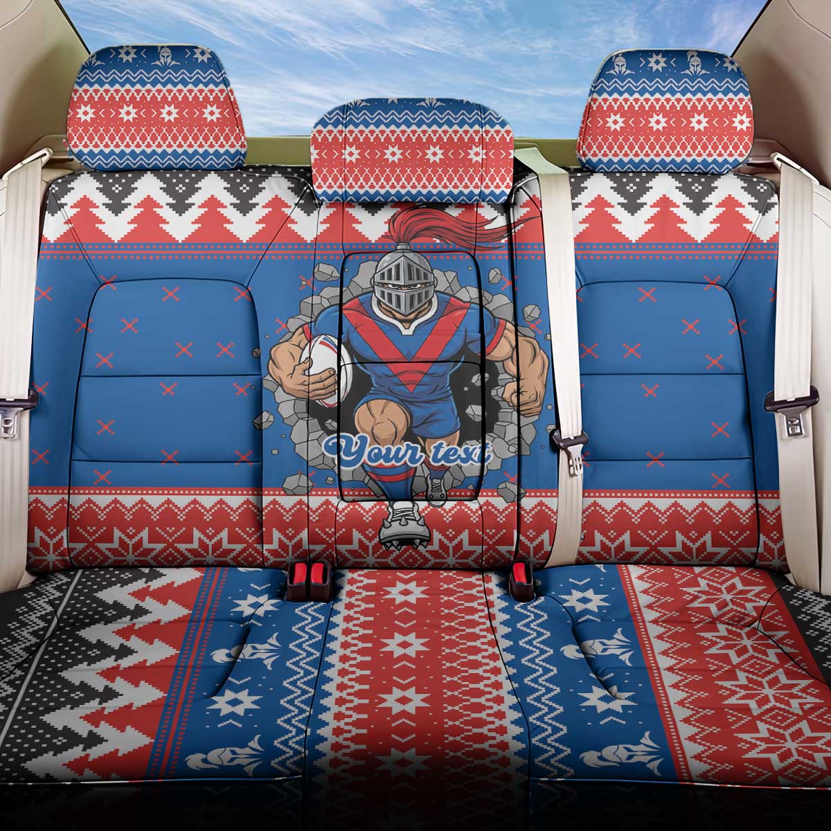 Merry Knights Newcastle Pride Personalised Back Car Seat Cover Christmas Rugby League Spirit - Aussie Hoodie