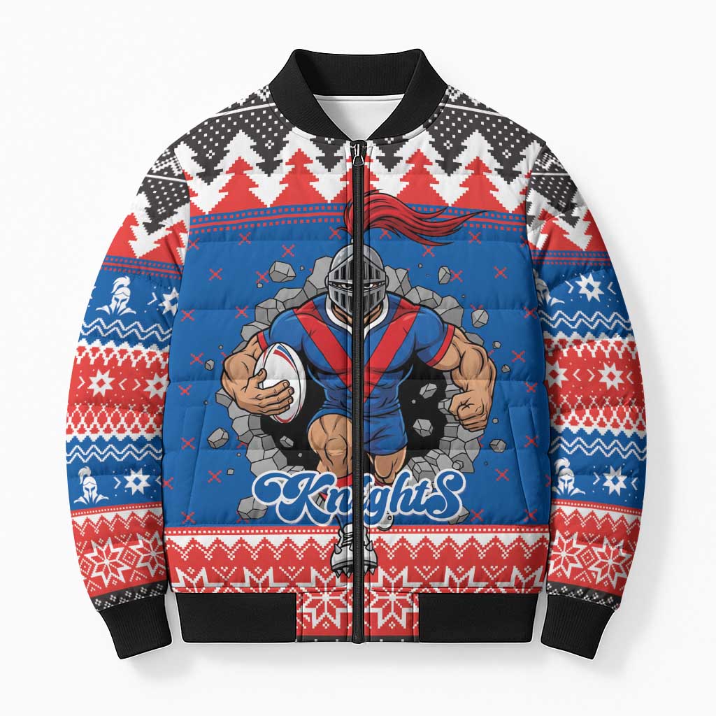 Merry Knights Newcastle Pride Personalised Bomber Puffer Jacket Christmas Rugby League Spirit - Aussie Hoodie