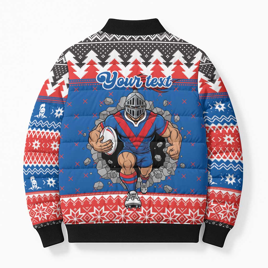 Merry Knights Newcastle Pride Personalised Bomber Puffer Jacket Christmas Rugby League Spirit - Aussie Hoodie