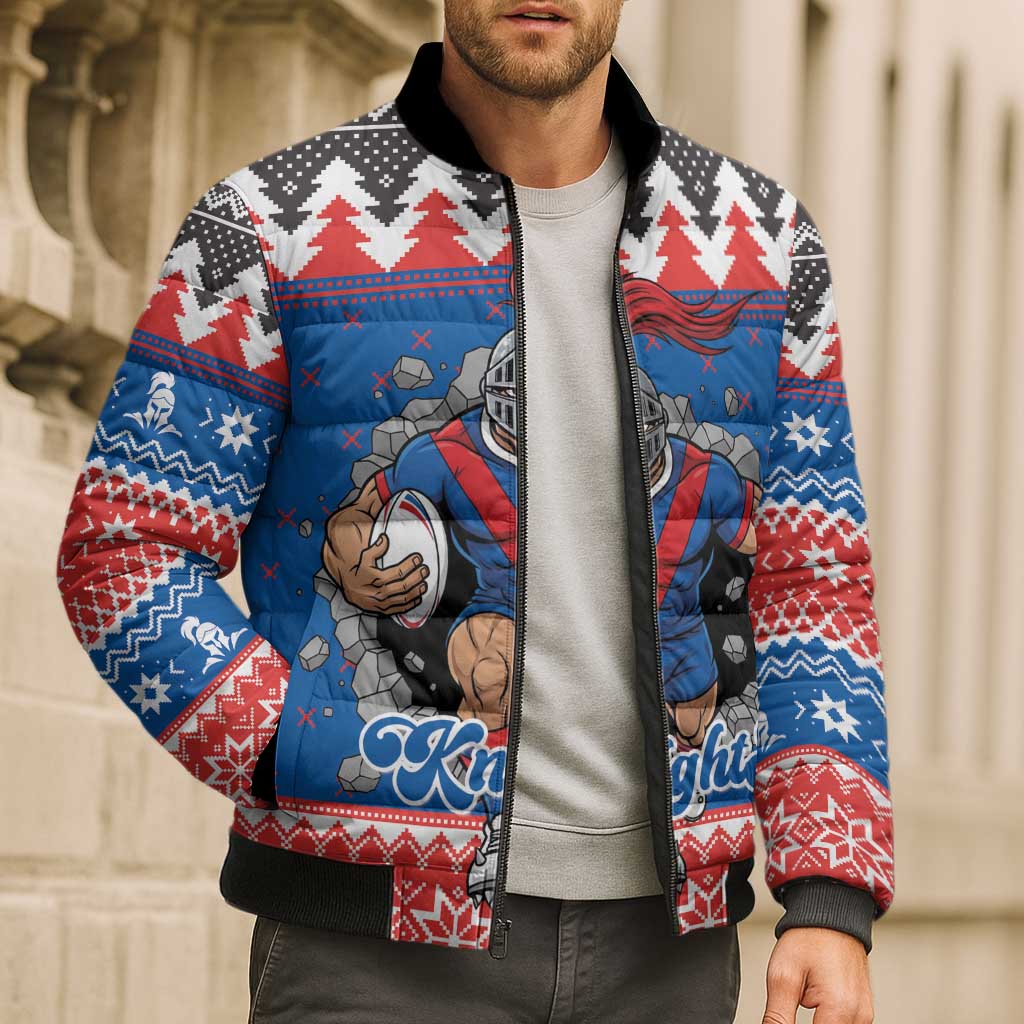 Merry Knights Newcastle Pride Personalised Bomber Puffer Jacket Christmas Rugby League Spirit - Aussie Hoodie