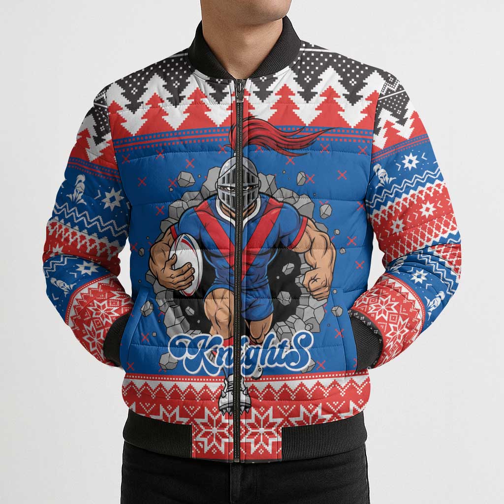 Merry Knights Newcastle Pride Personalised Bomber Puffer Jacket Christmas Rugby League Spirit - Aussie Hoodie