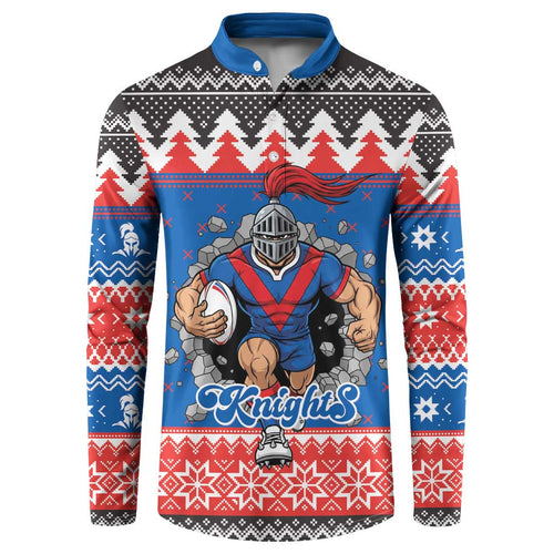 Merry Knights Newcastle Pride Personalised Button Sweatshirt Christmas Rugby League Spirit - Aussie Hoodie