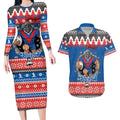 Merry Knights Newcastle Pride Personalised Couples Matching Long Sleeve Bodycon Dress and Hawaiian Shirt Christmas Rugby League Spirit - Aussie Hoodie