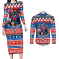 Merry Knights Newcastle Pride Personalised Couples Matching Long Sleeve Bodycon Dress and Long Sleeve Button Shirt Christmas Rugby League Spirit - Aussie Hoodie