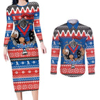 Merry Knights Newcastle Pride Personalised Couples Matching Long Sleeve Bodycon Dress and Long Sleeve Button Shirt Christmas Rugby League Spirit - Aussie Hoodie