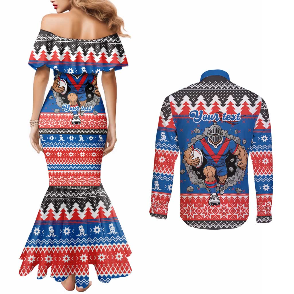Merry Knights Newcastle Pride Personalised Couples Matching Mermaid Dress and Long Sleeve Button Shirt Christmas Rugby League Spirit - Aussie Hoodie