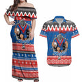 Merry Knights Newcastle Pride Personalised Couples Matching Off Shoulder Maxi Dress and Hawaiian Shirt Christmas Rugby League Spirit - Aussie Hoodie