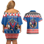 Merry Knights Newcastle Pride Personalised Couples Matching Off Shoulder Short Dress and Hawaiian Shirt Christmas Rugby League Spirit - Aussie Hoodie