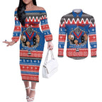 Merry Knights Newcastle Pride Personalised Couples Matching Off The Shoulder Long Sleeve Dress and Long Sleeve Button Shirt Christmas Rugby League Spirit - Aussie Hoodie