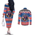 Merry Knights Newcastle Pride Personalised Couples Matching Off The Shoulder Long Sleeve Dress and Long Sleeve Button Shirt Christmas Rugby League Spirit - Aussie Hoodie
