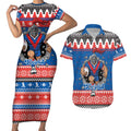Merry Knights Newcastle Pride Personalised Couples Matching Short Sleeve Bodycon Dress and Hawaiian Shirt Christmas Rugby League Spirit - Aussie Hoodie