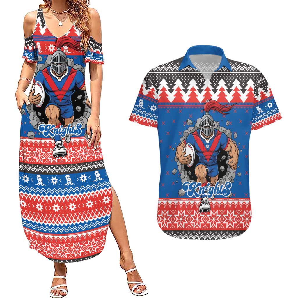 Merry Knights Newcastle Pride Personalised Couples Matching Summer Maxi Dress and Hawaiian Shirt Christmas Rugby League Spirit - Aussie Hoodie