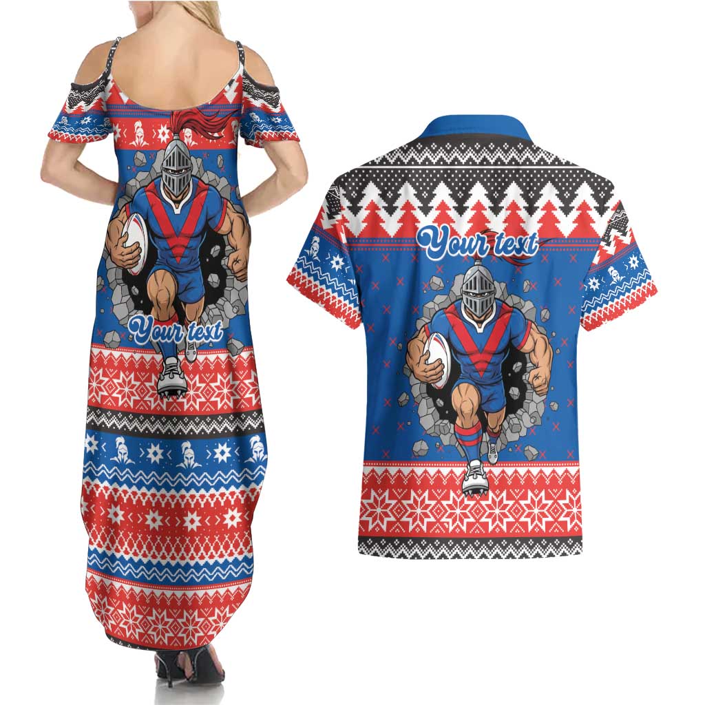 Merry Knights Newcastle Pride Personalised Couples Matching Summer Maxi Dress and Hawaiian Shirt Christmas Rugby League Spirit - Aussie Hoodie