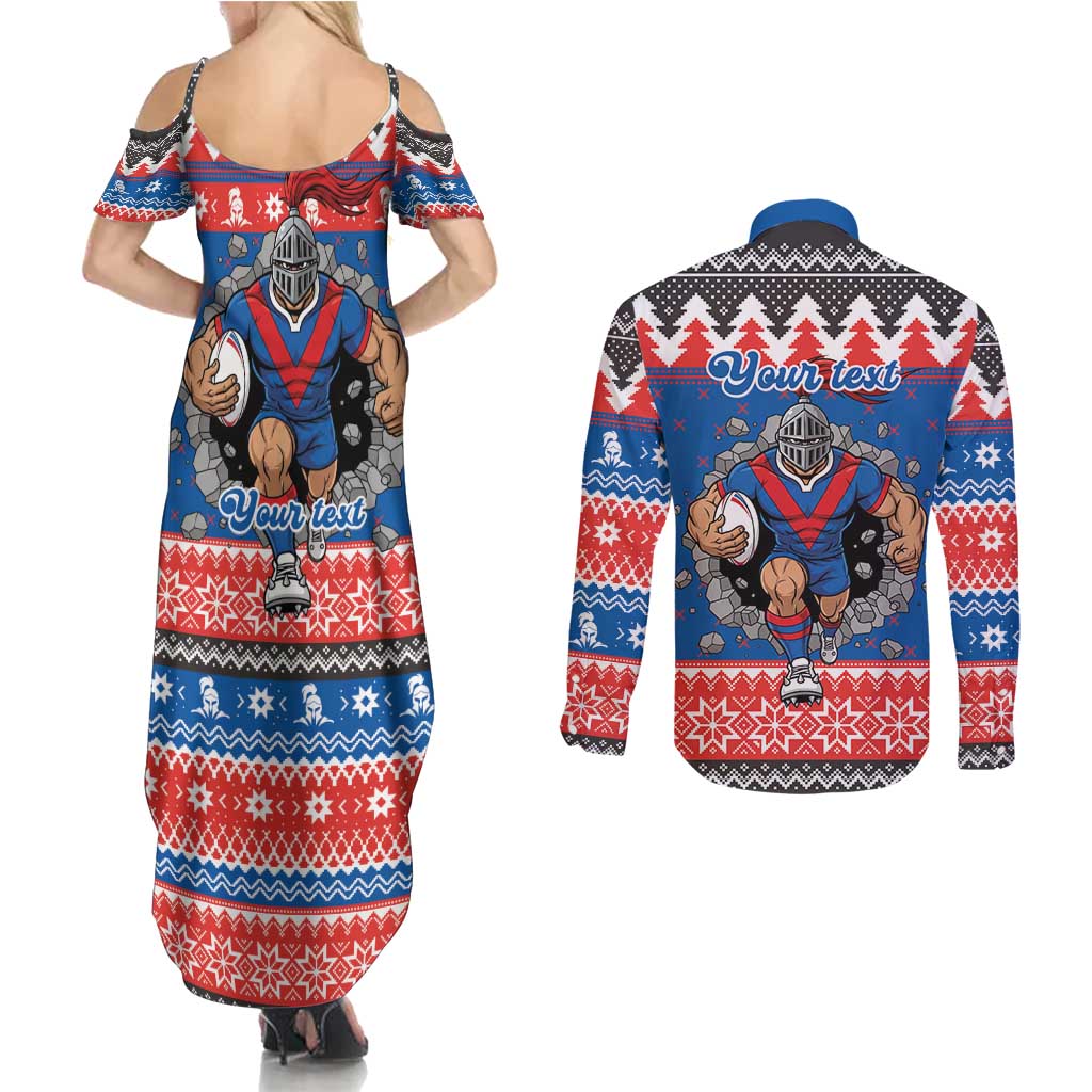 Merry Knights Newcastle Pride Personalised Couples Matching Summer Maxi Dress and Long Sleeve Button Shirt Christmas Rugby League Spirit - Aussie Hoodie