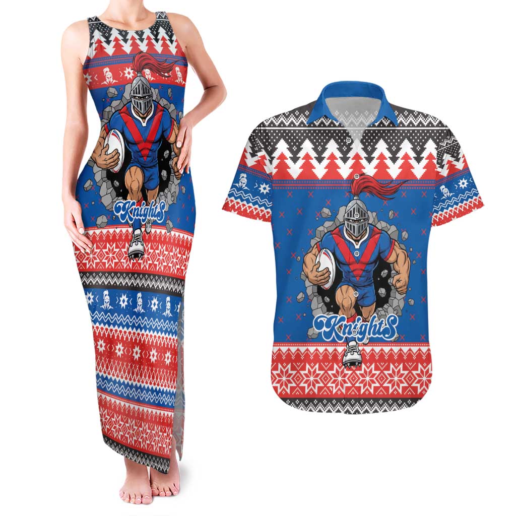Merry Knights Newcastle Pride Personalised Couples Matching Tank Maxi Dress and Hawaiian Shirt Christmas Rugby League Spirit - Aussie Hoodie