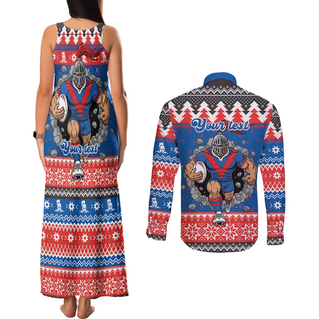 Merry Knights Newcastle Pride Personalised Couples Matching Tank Maxi Dress and Long Sleeve Button Shirt Christmas Rugby League Spirit - Aussie Hoodie