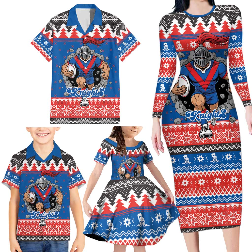 Merry Knights Newcastle Pride Personalised Family Matching Long Sleeve Bodycon Dress and Hawaiian Shirt Christmas Rugby League Spirit - Aussie Hoodie