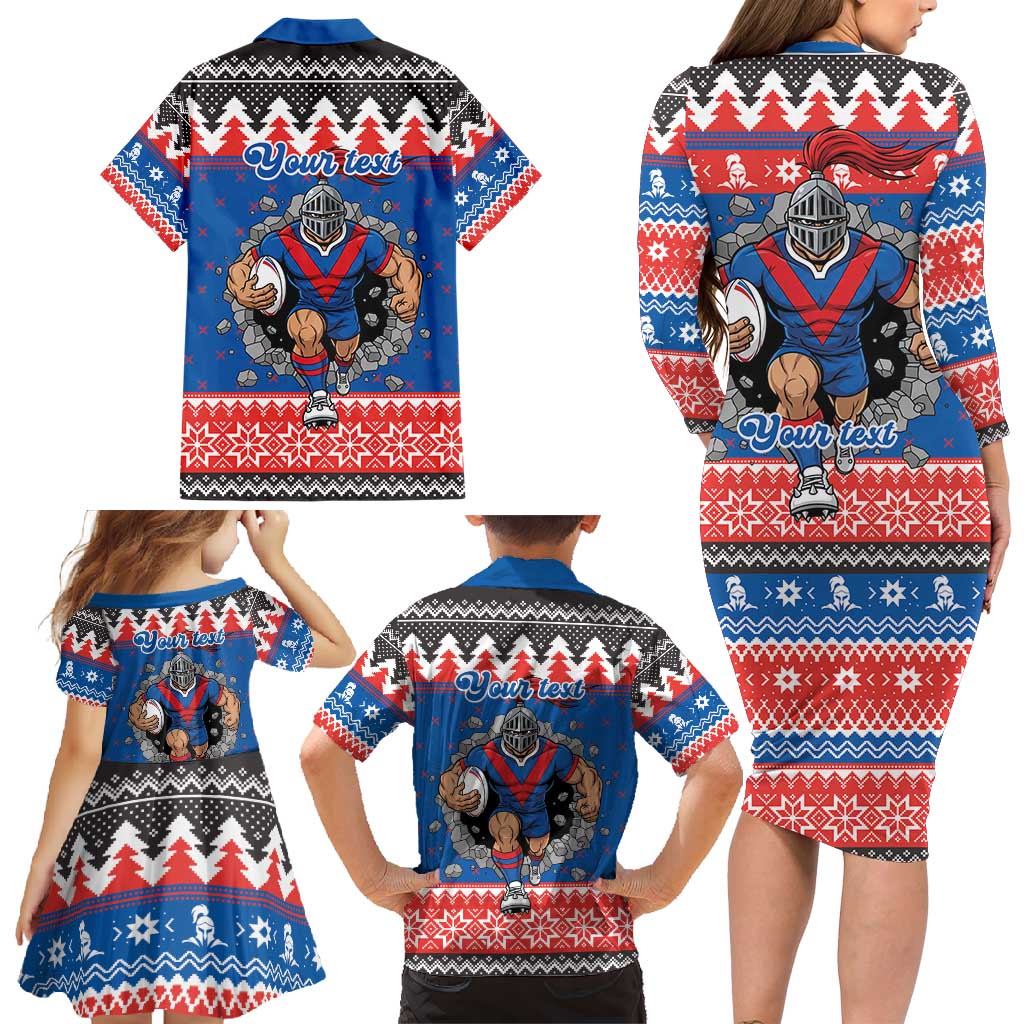 Merry Knights Newcastle Pride Personalised Family Matching Long Sleeve Bodycon Dress and Hawaiian Shirt Christmas Rugby League Spirit - Aussie Hoodie