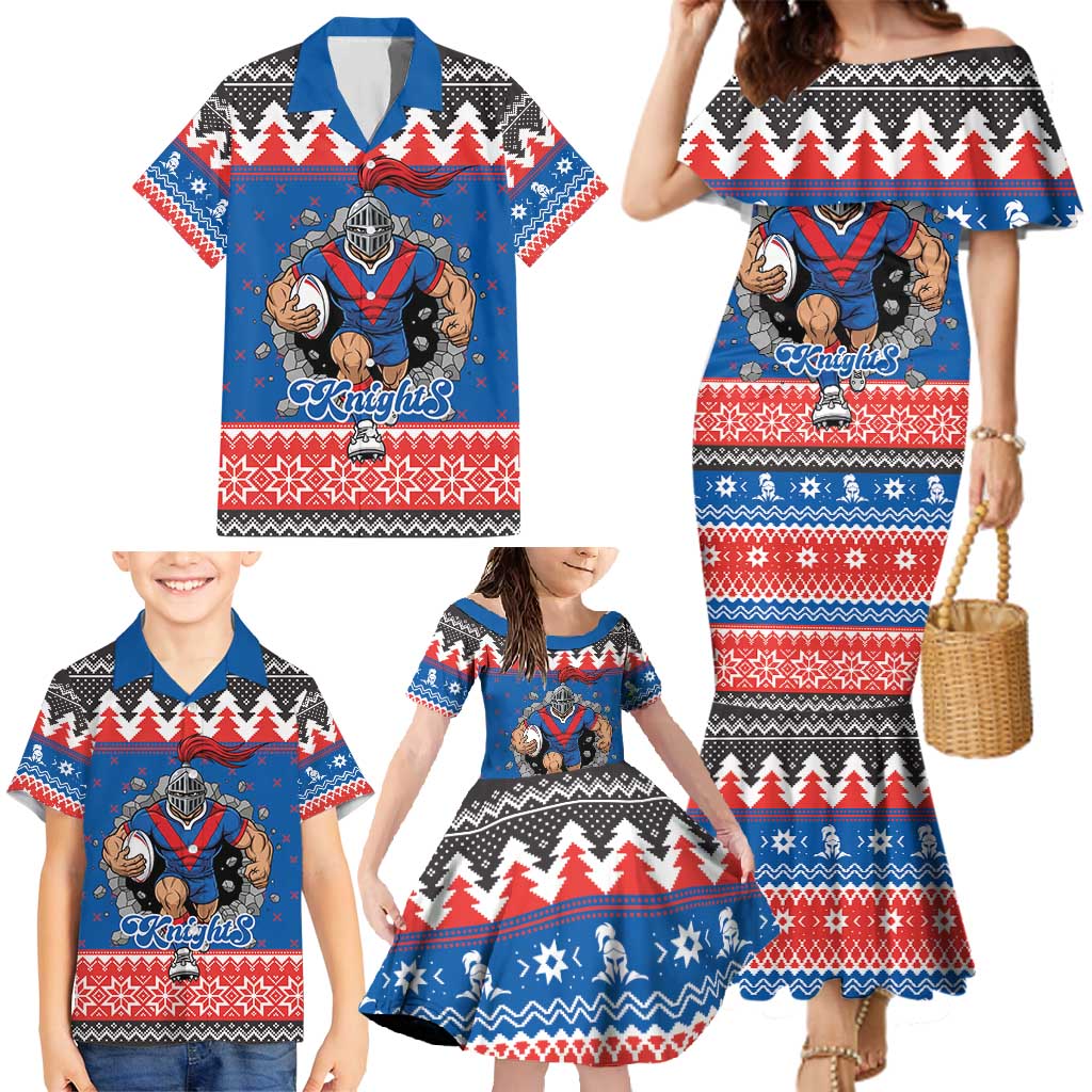 Merry Knights Newcastle Pride Personalised Family Matching Mermaid Dress and Hawaiian Shirt Christmas Rugby League Spirit - Aussie Hoodie