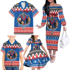 Merry Knights Newcastle Pride Personalised Family Matching Off The Shoulder Long Sleeve Dress and Hawaiian Shirt Christmas Rugby League Spirit - Aussie Hoodie