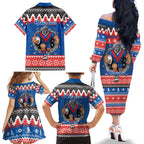 Merry Knights Newcastle Pride Personalised Family Matching Off The Shoulder Long Sleeve Dress and Hawaiian Shirt Christmas Rugby League Spirit - Aussie Hoodie