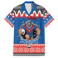 Merry Knights Newcastle Pride Personalised Family Matching Off The Shoulder Long Sleeve Dress and Hawaiian Shirt Christmas Rugby League Spirit - Aussie Hoodie