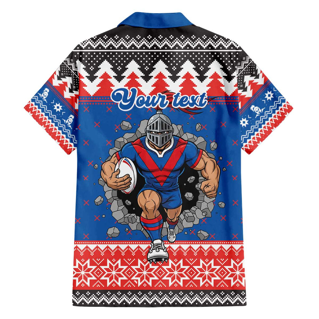 Merry Knights Newcastle Pride Personalised Family Matching Off The Shoulder Long Sleeve Dress and Hawaiian Shirt Christmas Rugby League Spirit - Aussie Hoodie