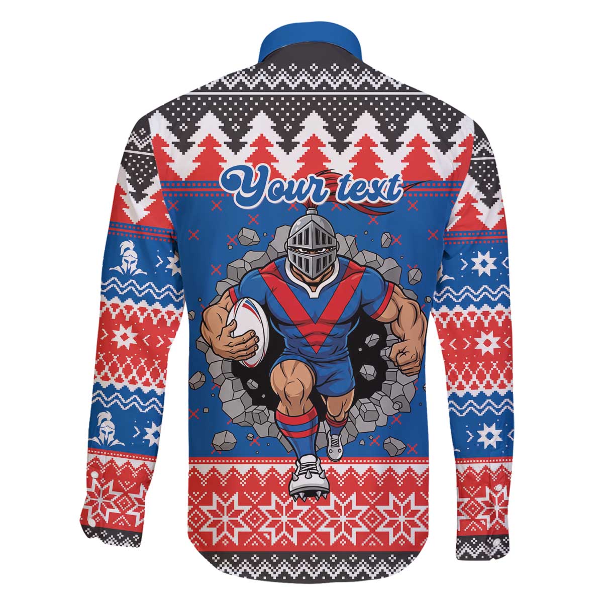 Merry Knights Newcastle Pride Personalised Family Matching Off The Shoulder Long Sleeve Dress and Hawaiian Shirt Christmas Rugby League Spirit - Aussie Hoodie