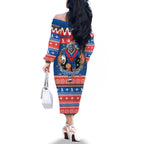 Merry Knights Newcastle Pride Personalised Family Matching Off The Shoulder Long Sleeve Dress and Hawaiian Shirt Christmas Rugby League Spirit - Aussie Hoodie
