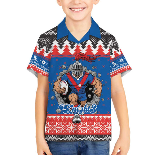Merry Knights Newcastle Pride Personalised Family Matching Off The Shoulder Long Sleeve Dress and Hawaiian Shirt Christmas Rugby League Spirit - Aussie Hoodie