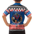 Merry Knights Newcastle Pride Personalised Family Matching Off Shoulder Maxi Dress and Hawaiian Shirt Christmas Rugby League Spirit - Aussie Hoodie