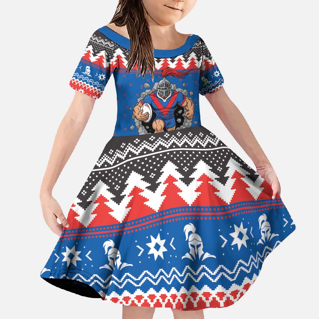 Merry Knights Newcastle Pride Personalised Family Matching Off Shoulder Maxi Dress and Hawaiian Shirt Christmas Rugby League Spirit - Aussie Hoodie