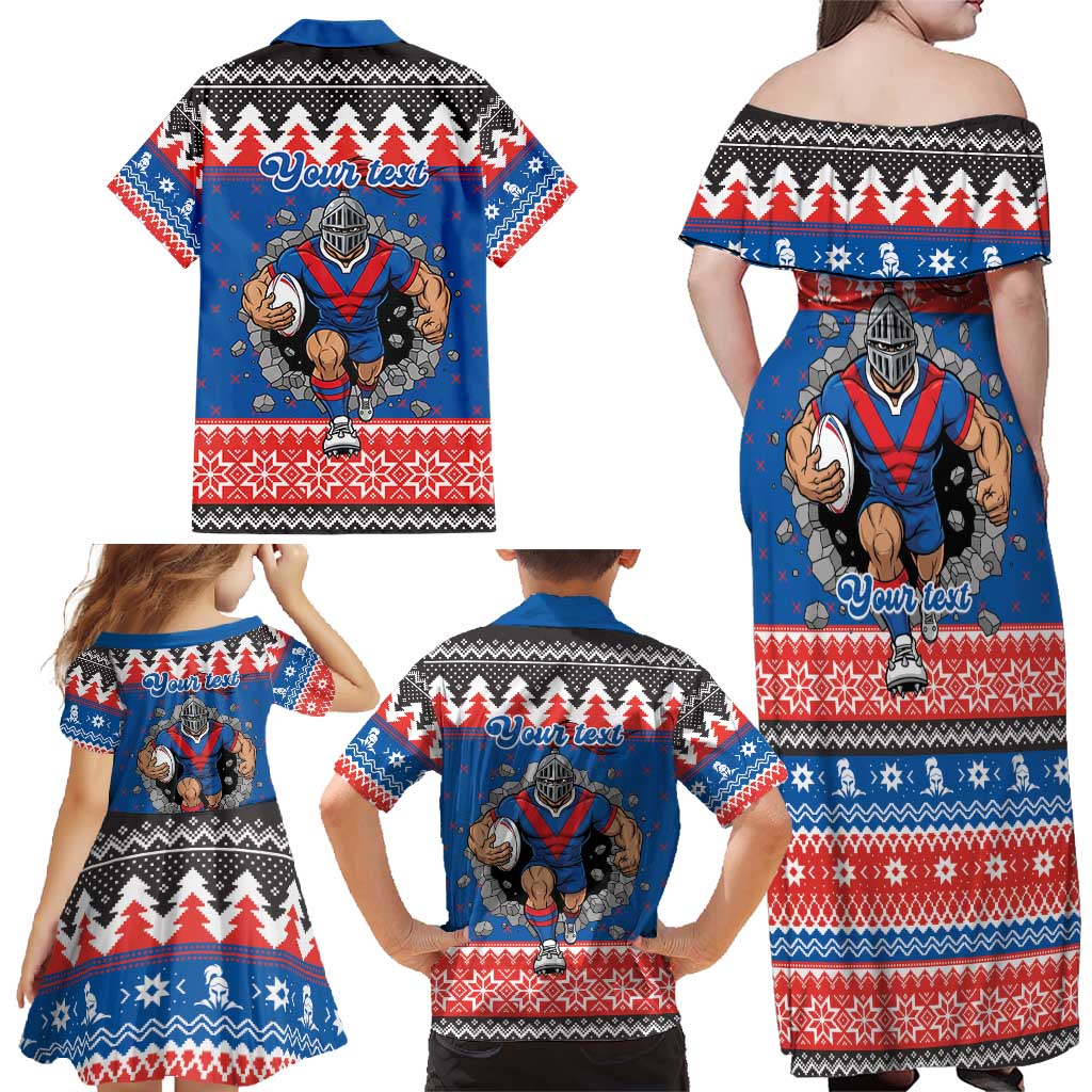 Merry Knights Newcastle Pride Personalised Family Matching Off Shoulder Maxi Dress and Hawaiian Shirt Christmas Rugby League Spirit - Aussie Hoodie