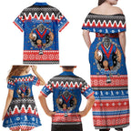 Merry Knights Newcastle Pride Personalised Family Matching Off Shoulder Maxi Dress and Hawaiian Shirt Christmas Rugby League Spirit - Aussie Hoodie