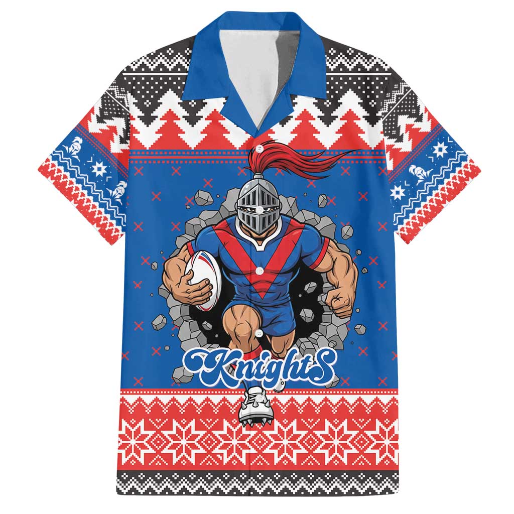 Merry Knights Newcastle Pride Personalised Family Matching Off Shoulder Maxi Dress and Hawaiian Shirt Christmas Rugby League Spirit - Aussie Hoodie