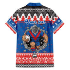 Merry Knights Newcastle Pride Personalised Family Matching Off Shoulder Maxi Dress and Hawaiian Shirt Christmas Rugby League Spirit - Aussie Hoodie