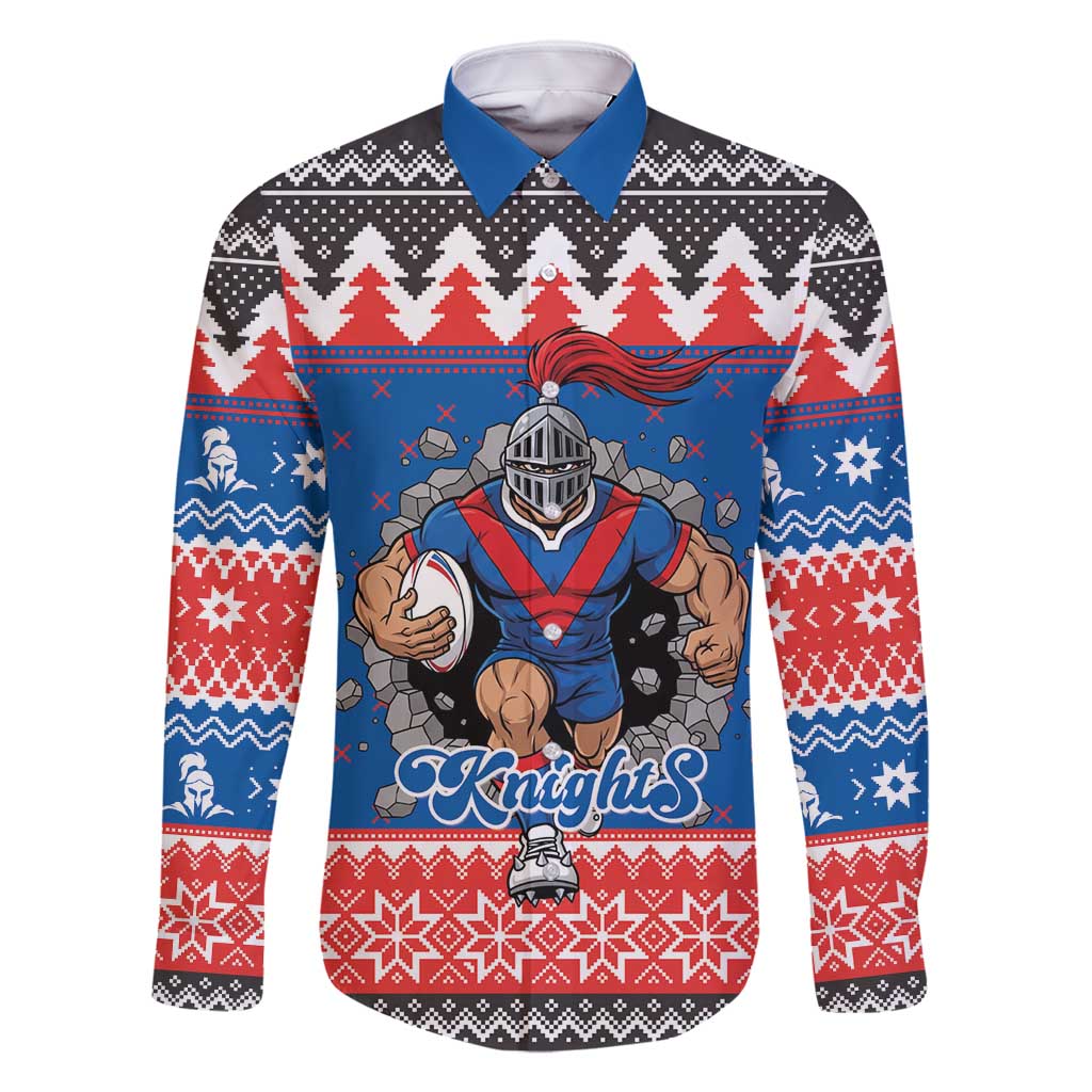 Merry Knights Newcastle Pride Personalised Family Matching Off Shoulder Maxi Dress and Hawaiian Shirt Christmas Rugby League Spirit - Aussie Hoodie