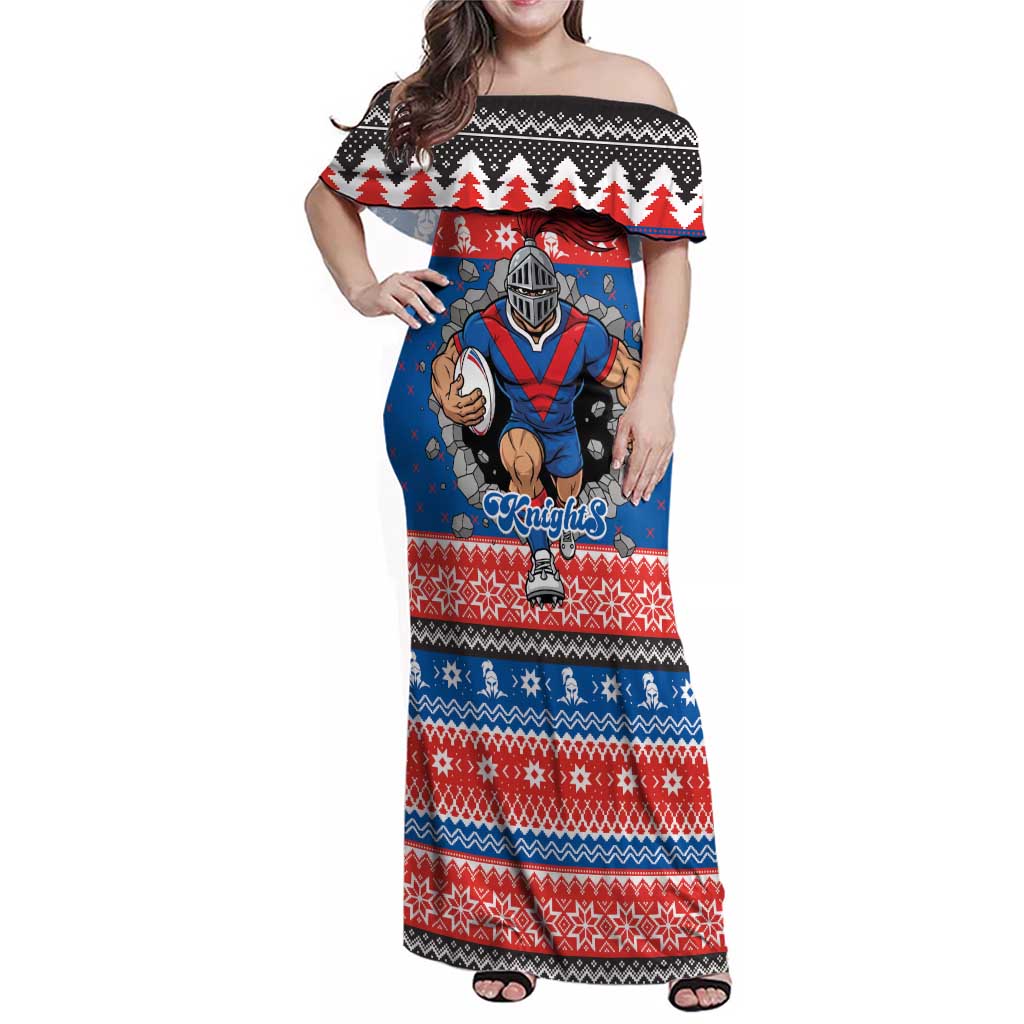Merry Knights Newcastle Pride Personalised Family Matching Off Shoulder Maxi Dress and Hawaiian Shirt Christmas Rugby League Spirit - Aussie Hoodie