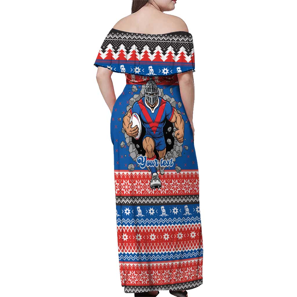 Merry Knights Newcastle Pride Personalised Family Matching Off Shoulder Maxi Dress and Hawaiian Shirt Christmas Rugby League Spirit - Aussie Hoodie