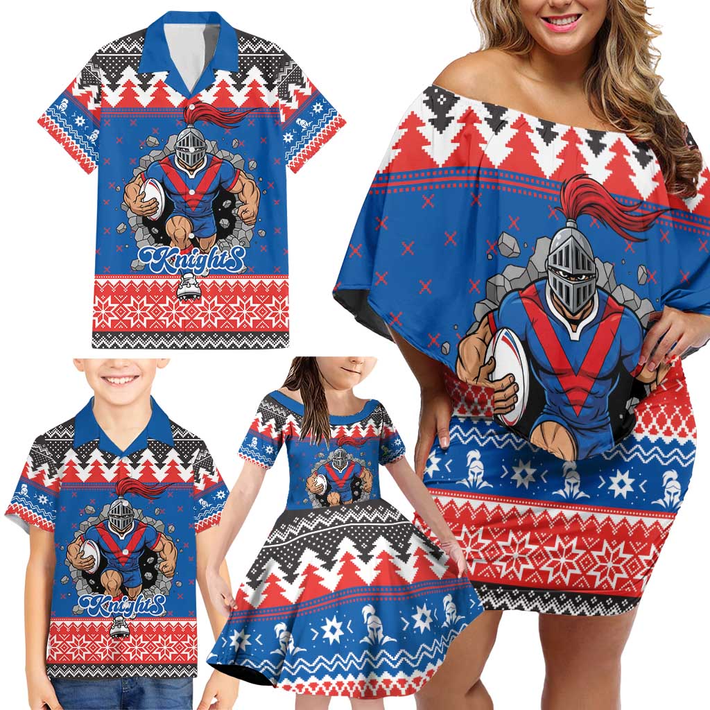 Merry Knights Newcastle Pride Personalised Family Matching Off Shoulder Short Dress and Hawaiian Shirt Christmas Rugby League Spirit - Aussie Hoodie