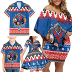Merry Knights Newcastle Pride Personalised Family Matching Off Shoulder Short Dress and Hawaiian Shirt Christmas Rugby League Spirit - Aussie Hoodie