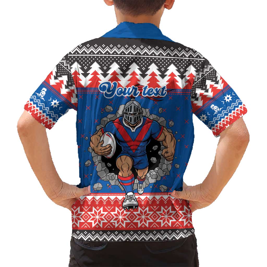 Merry Knights Newcastle Pride Personalised Family Matching Off Shoulder Short Dress and Hawaiian Shirt Christmas Rugby League Spirit - Aussie Hoodie