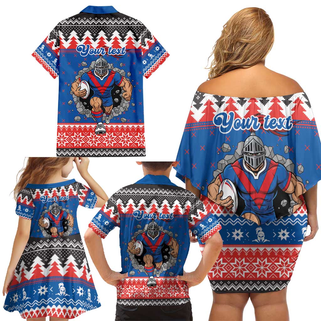 Merry Knights Newcastle Pride Personalised Family Matching Off Shoulder Short Dress and Hawaiian Shirt Christmas Rugby League Spirit - Aussie Hoodie