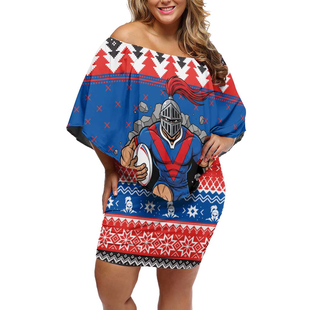 Merry Knights Newcastle Pride Personalised Family Matching Off Shoulder Short Dress and Hawaiian Shirt Christmas Rugby League Spirit - Aussie Hoodie