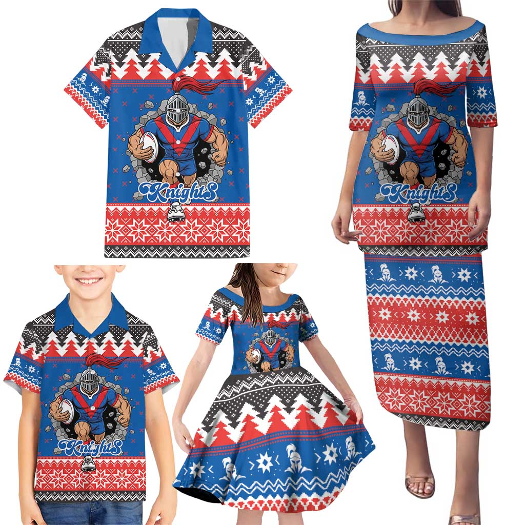 Merry Knights Newcastle Pride Personalised Family Matching Puletasi and Hawaiian Shirt Christmas Rugby League Spirit - Aussie Hoodie