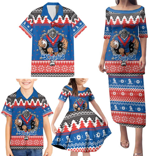 Merry Knights Newcastle Pride Personalised Family Matching Puletasi and Hawaiian Shirt Christmas Rugby League Spirit - Aussie Hoodie