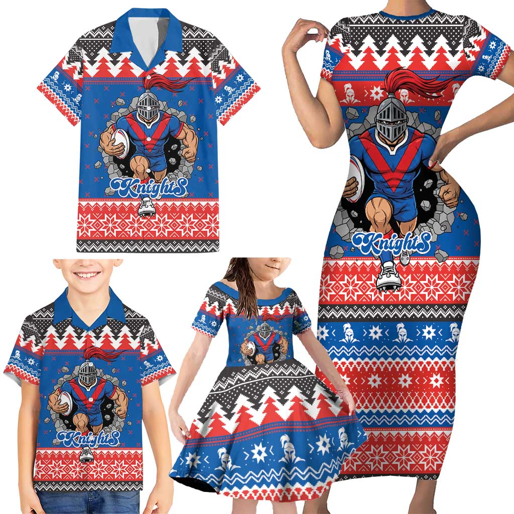 Merry Knights Newcastle Pride Personalised Family Matching Short Sleeve Bodycon Dress and Hawaiian Shirt Christmas Rugby League Spirit - Aussie Hoodie